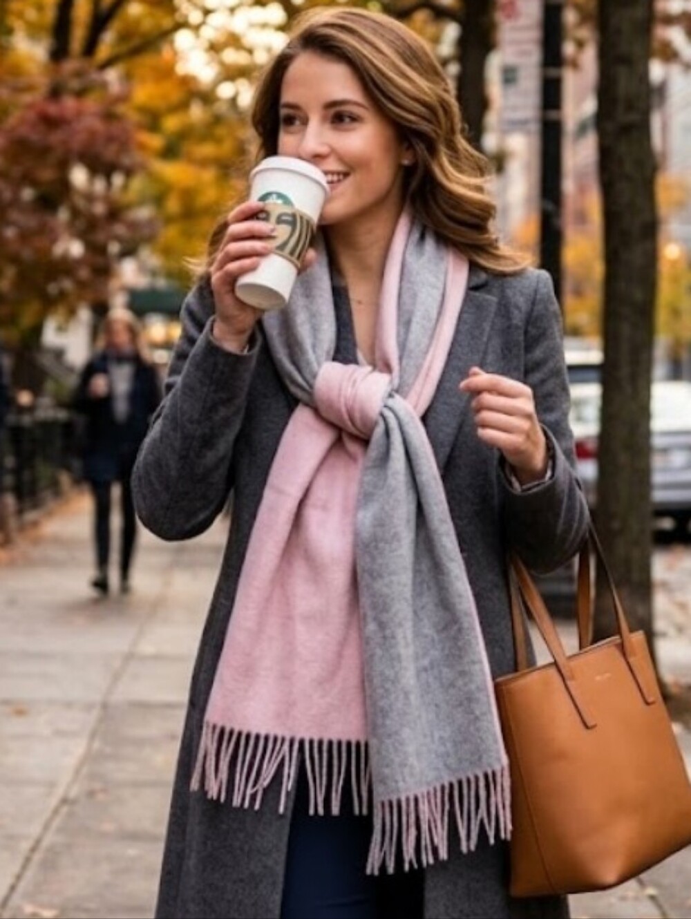 NEW NWT Mariele Waithe 100% Cashmere Reversible Pink Gray Scarf Tassels 8x60